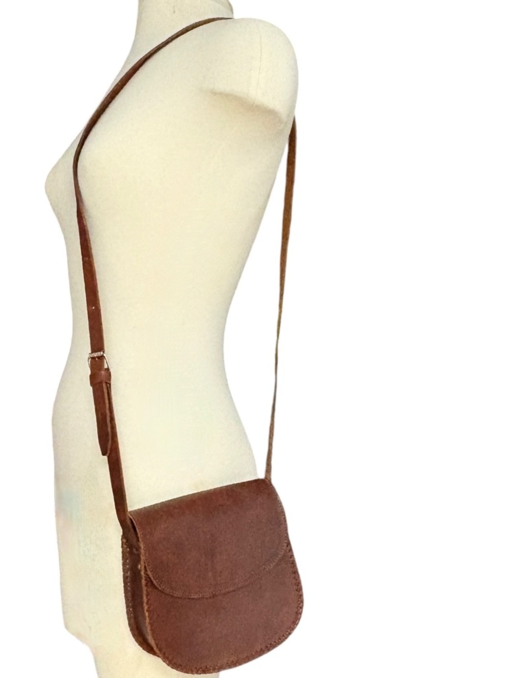 bag brown leather vintage mini cross body unlined minimal snap close handmade - Picture 4 of 14